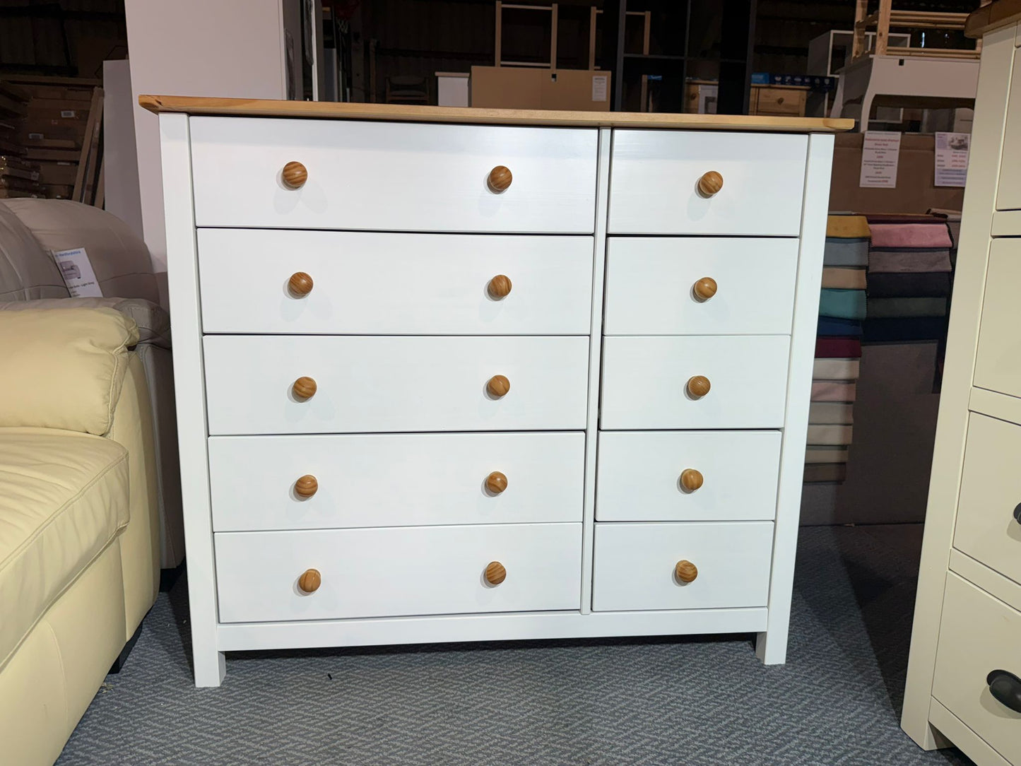 Assembled Scandinavia 10 Drawer Chest - Pine & White