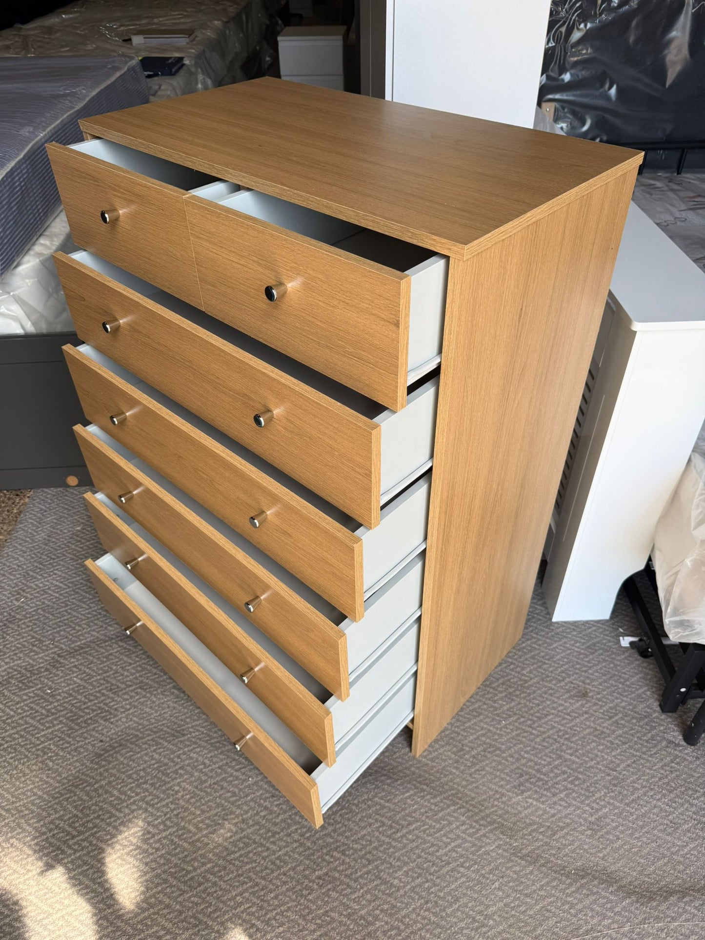 Assembled Malibu 7 Drawer Chest - Oak Effect