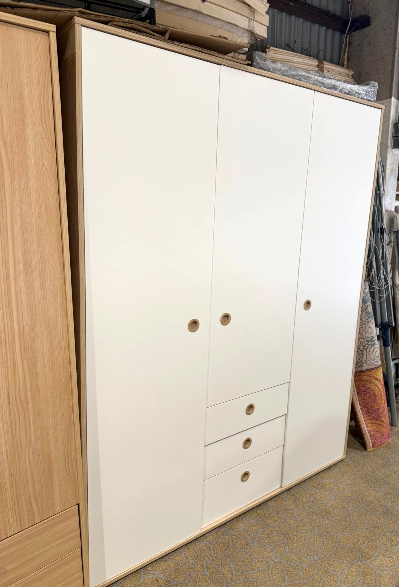 Assembled Camden 3 Door 3 Drawer Wardrobe – White & Acacia