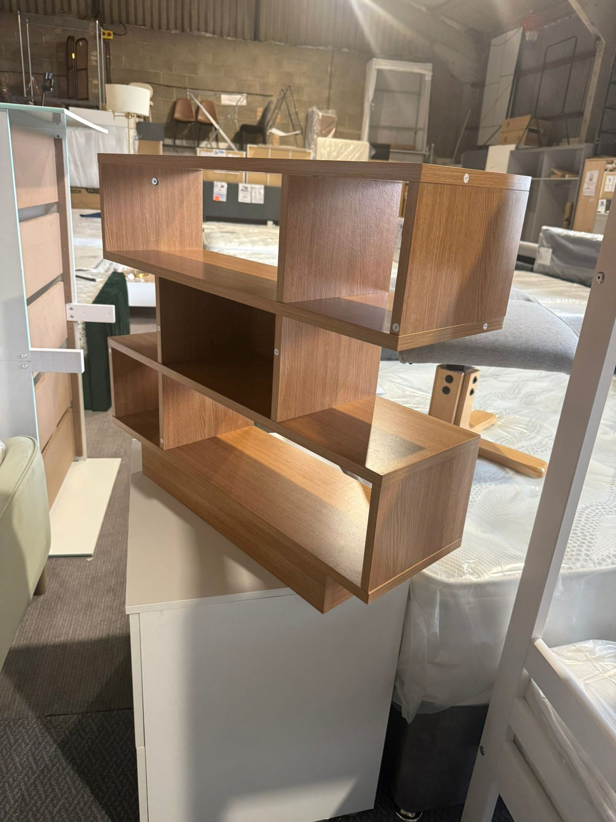 Assembled Cubes Short Shallow Shelving Unit - Oak Effect