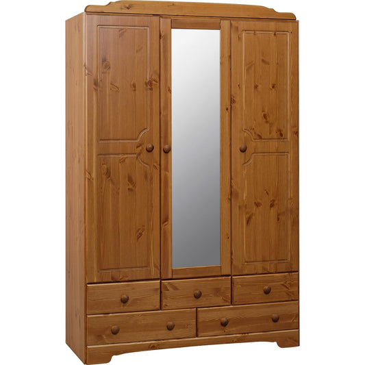 Assembled Nordic 3 Door 5 Drawer Wardrobe - Pine