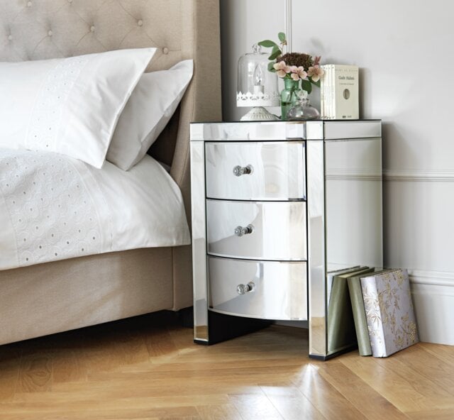Assembled Canzano 3 Drawer Bedside Table - Mirrored