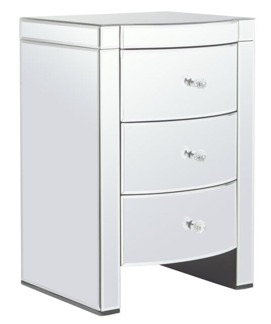 Assembled Canzano 3 Drawer Bedside Table - Mirrored