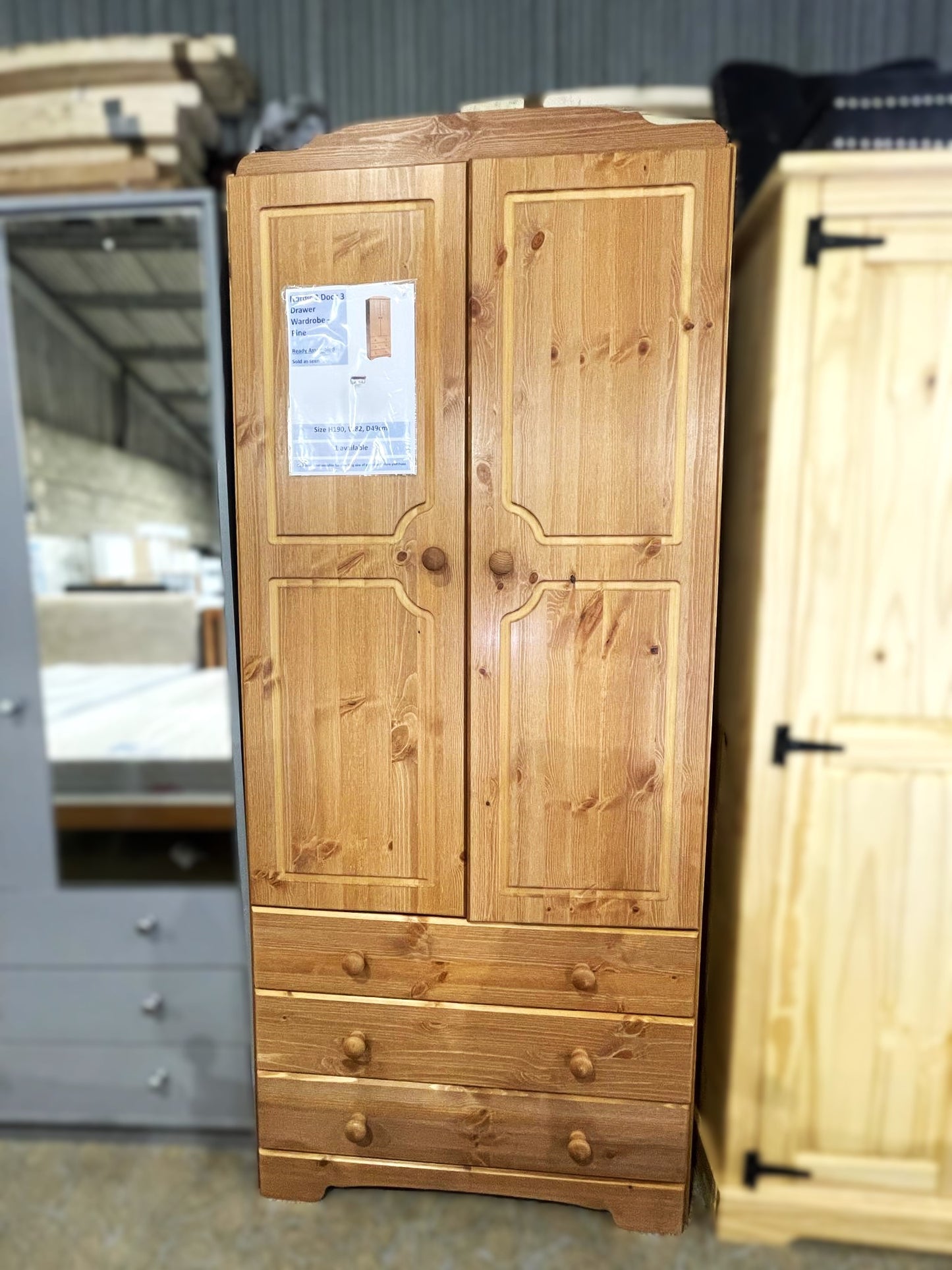 Assembled Nordic 2 Door 3 Drawer Wardrobe - Pine