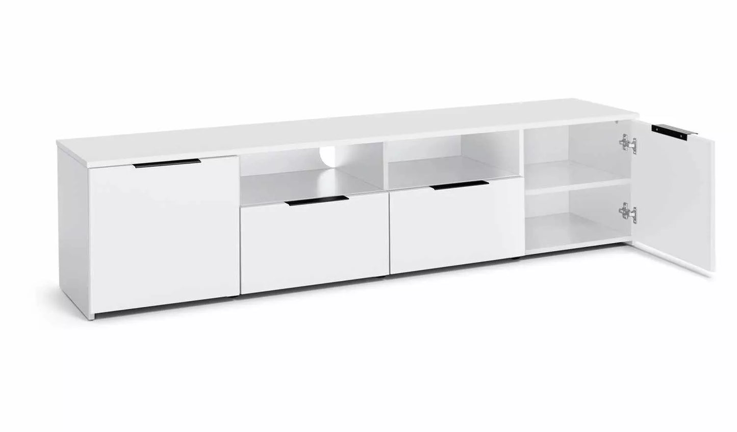 Habitat Hayward 2 Door 2 Drawer TV Unit White Gloss/Black Handles
