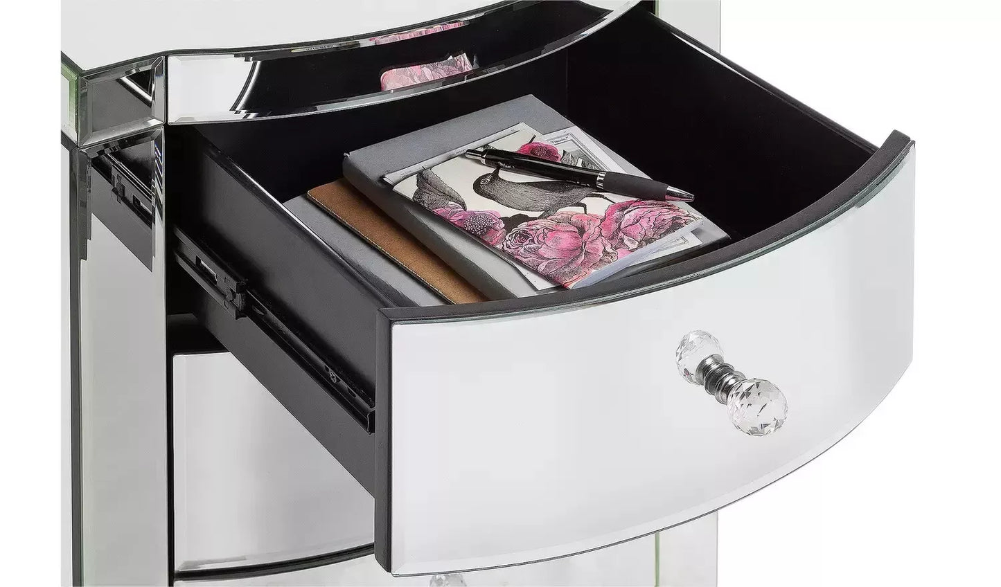 Assembled Canzano 3 Drawer Bedside Table - Mirrored