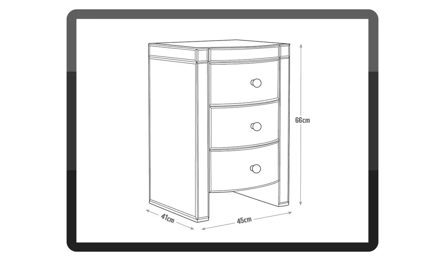 Assembled Canzano 3 Drawer Bedside Table - Mirrored