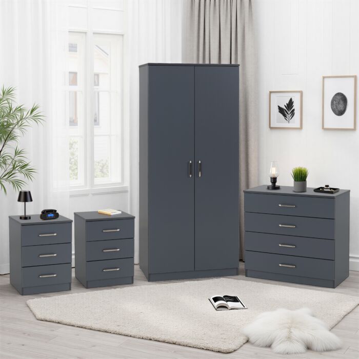 Cheyenne 2 Door Wardrobe Bedroom Set - Dark Grey