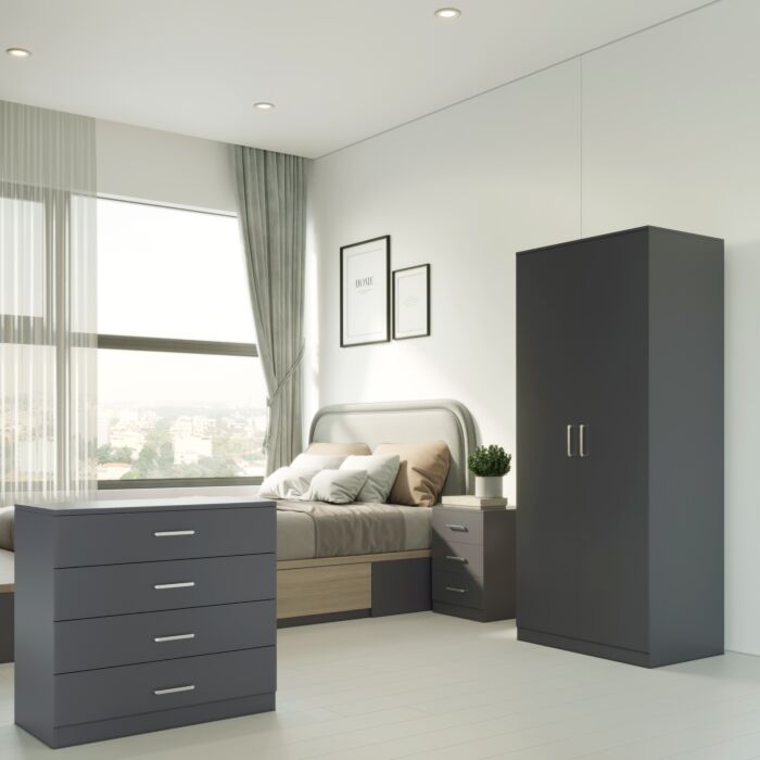 Cheyenne 2 Door Wardrobe Bedroom Set - Dark Grey