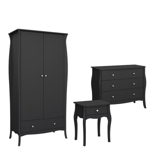 1 Drawer, 3 Drawer Wide Chest, 2 Door 1 Drawer Wardrobe - Black