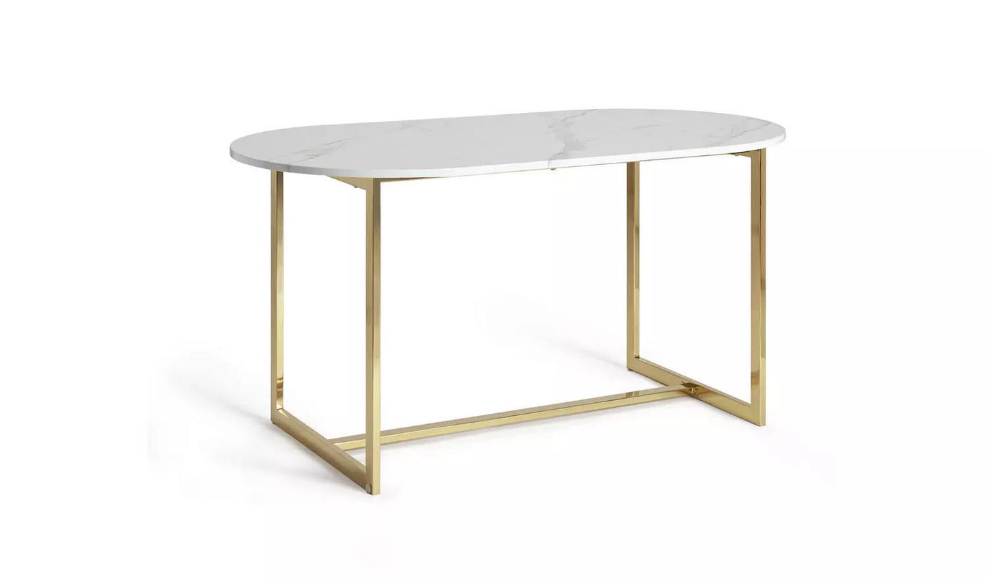 Ready Assembled Habitat Vivien Marble Effect 6 Seater Dining Table -White