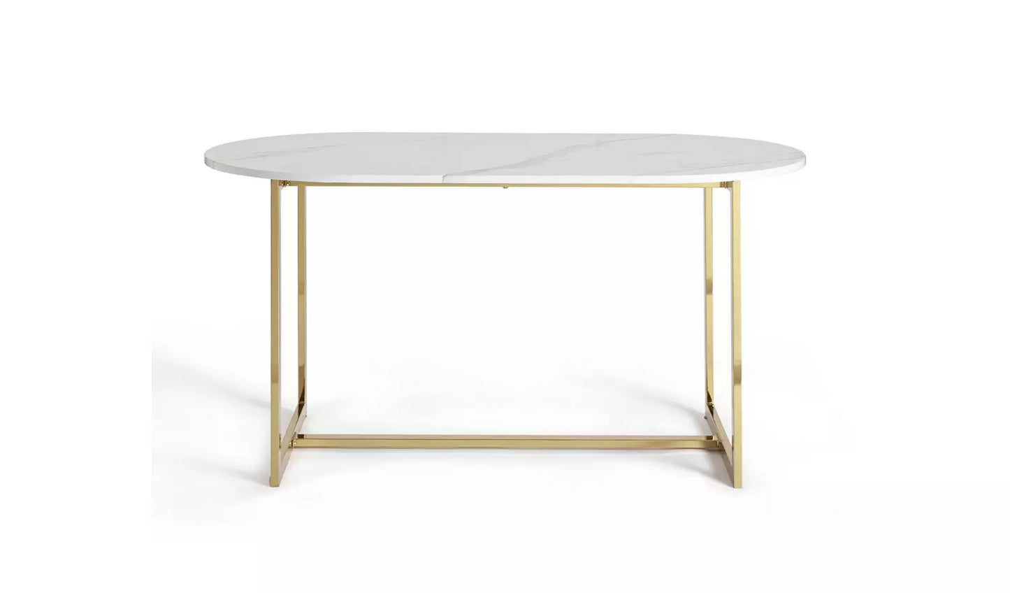 Ready Assembled Habitat Vivien Marble Effect 6 Seater Dining Table -White