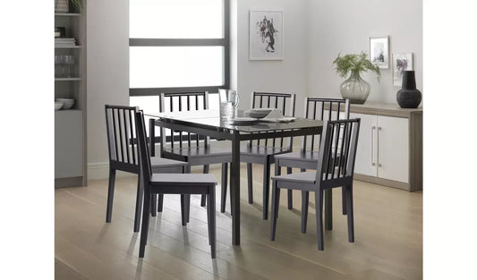 Large 190cm - Habitat Nel Wood Veneer Dining Table + 6 Chairs - Black