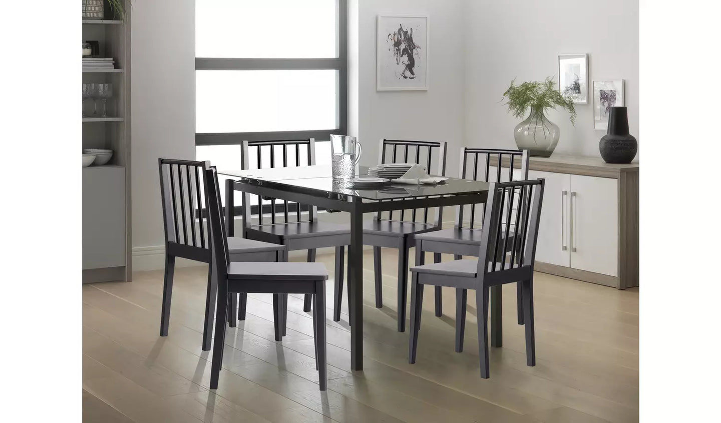 Assembled Habitat Nel Wood Veneer Dining Table + 4 Chairs  - Black