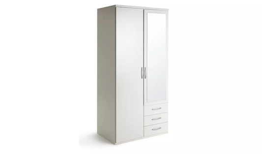 Assembled Hallingford 2 Door 3 Drawer Mirror Wardrobe - White