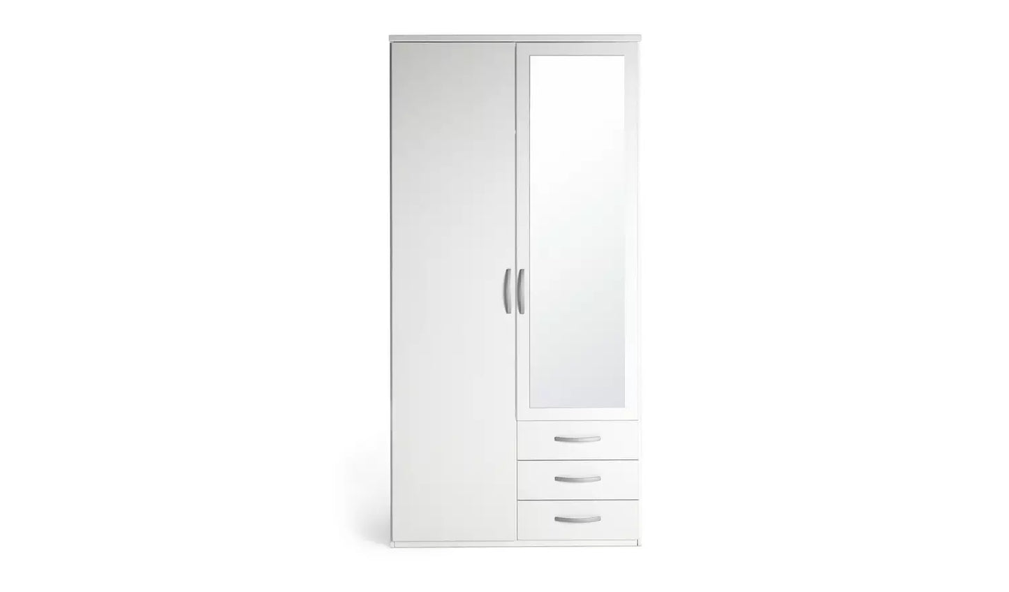Assembled Hallingford 2 Door 3 Drawer Mirror Wardrobe - White