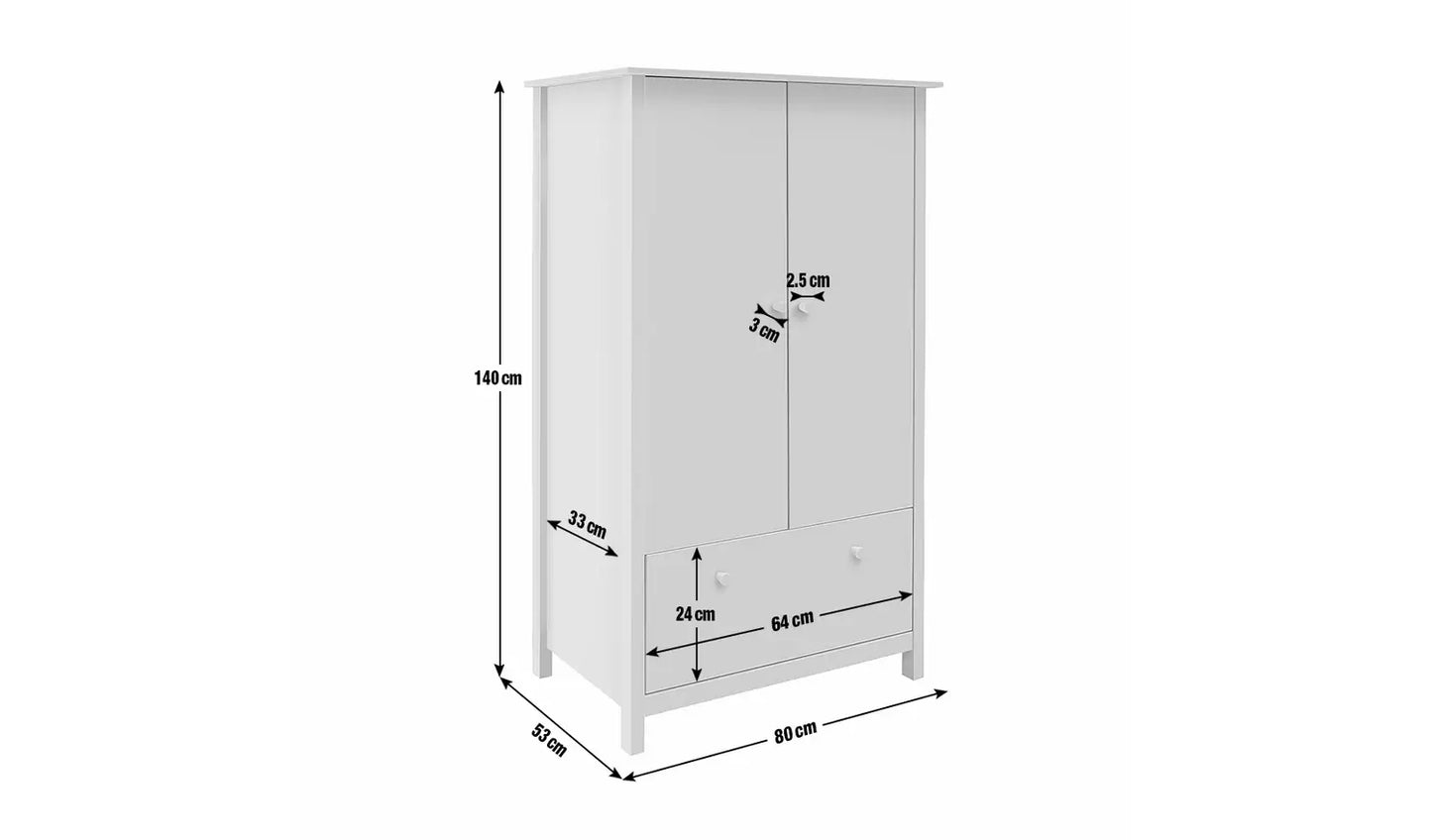 Assembled Kids Scandinavia Short 2 Door Wardrobe  - Two Tone
