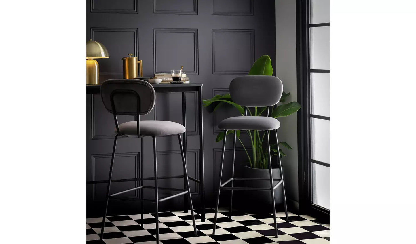 Assembled Habitat Ariana Pair of Velvet Bar Stools - Dark Grey