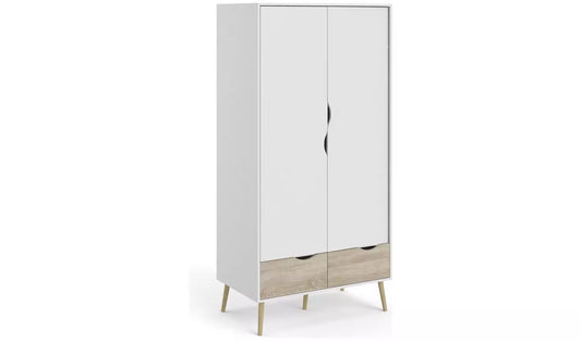 (Damage) Assembled Tvilim Oslo 2 Door 2 Drawer Wardrobe - White and Oak