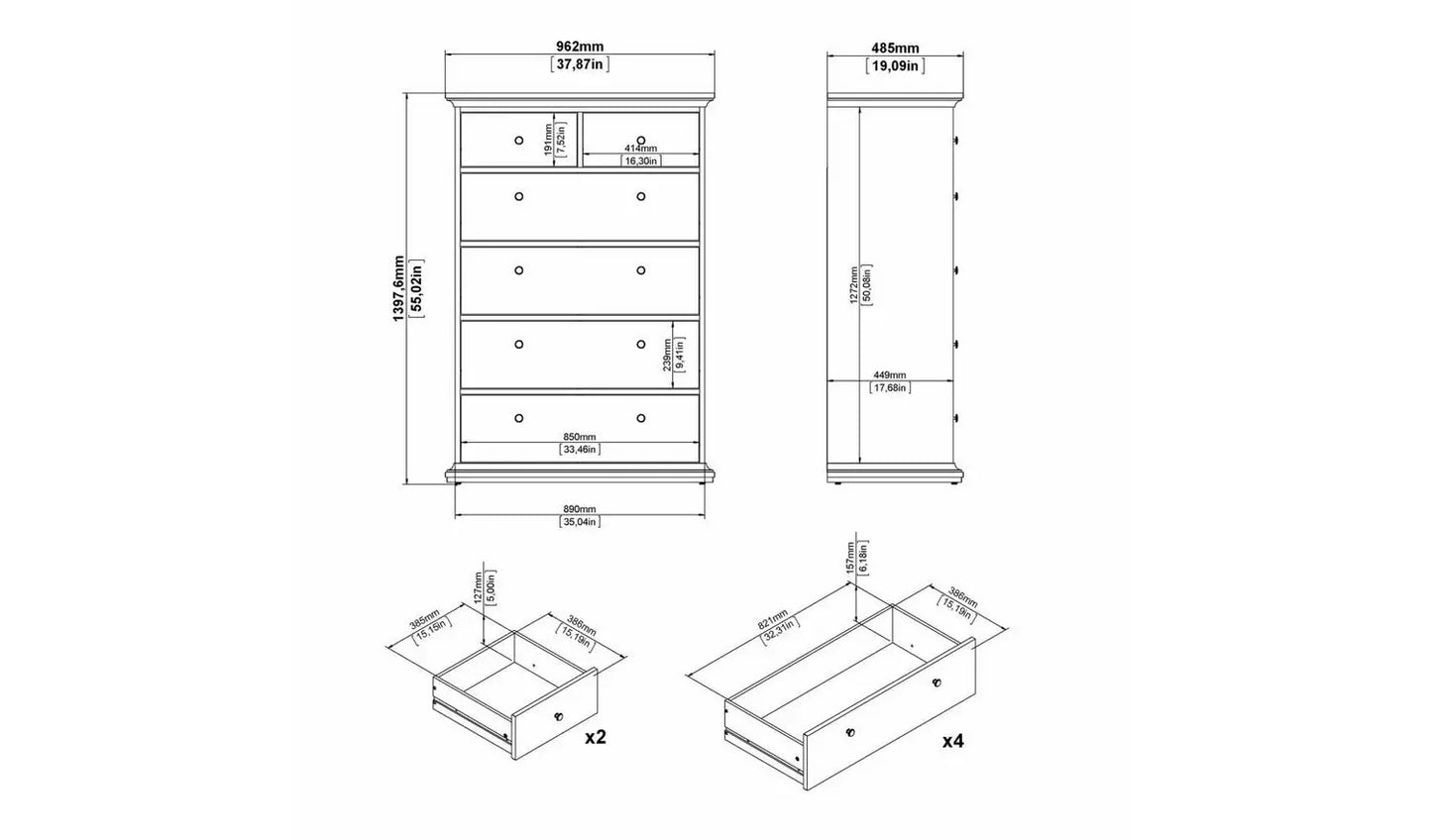 Assembled Tvilum Paris 6 Drawer Chest - White