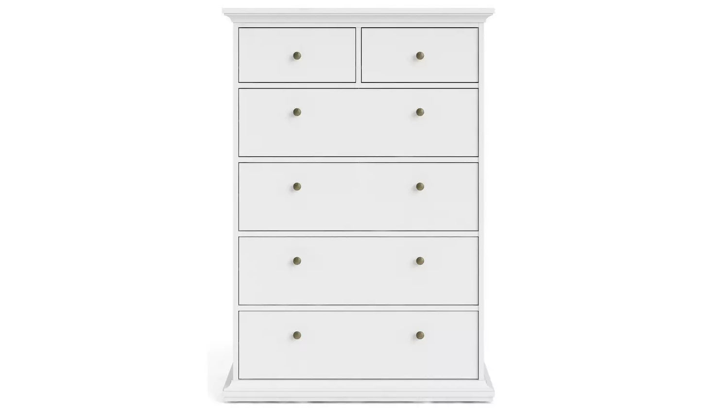 Assembled Tvilum Paris 6 Drawer Chest - White