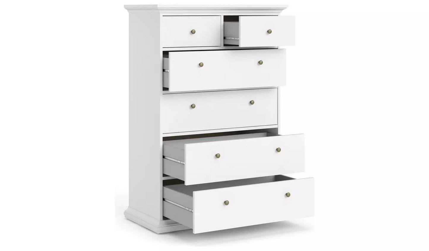 Assembled Tvilum Paris 6 Drawer Chest - White