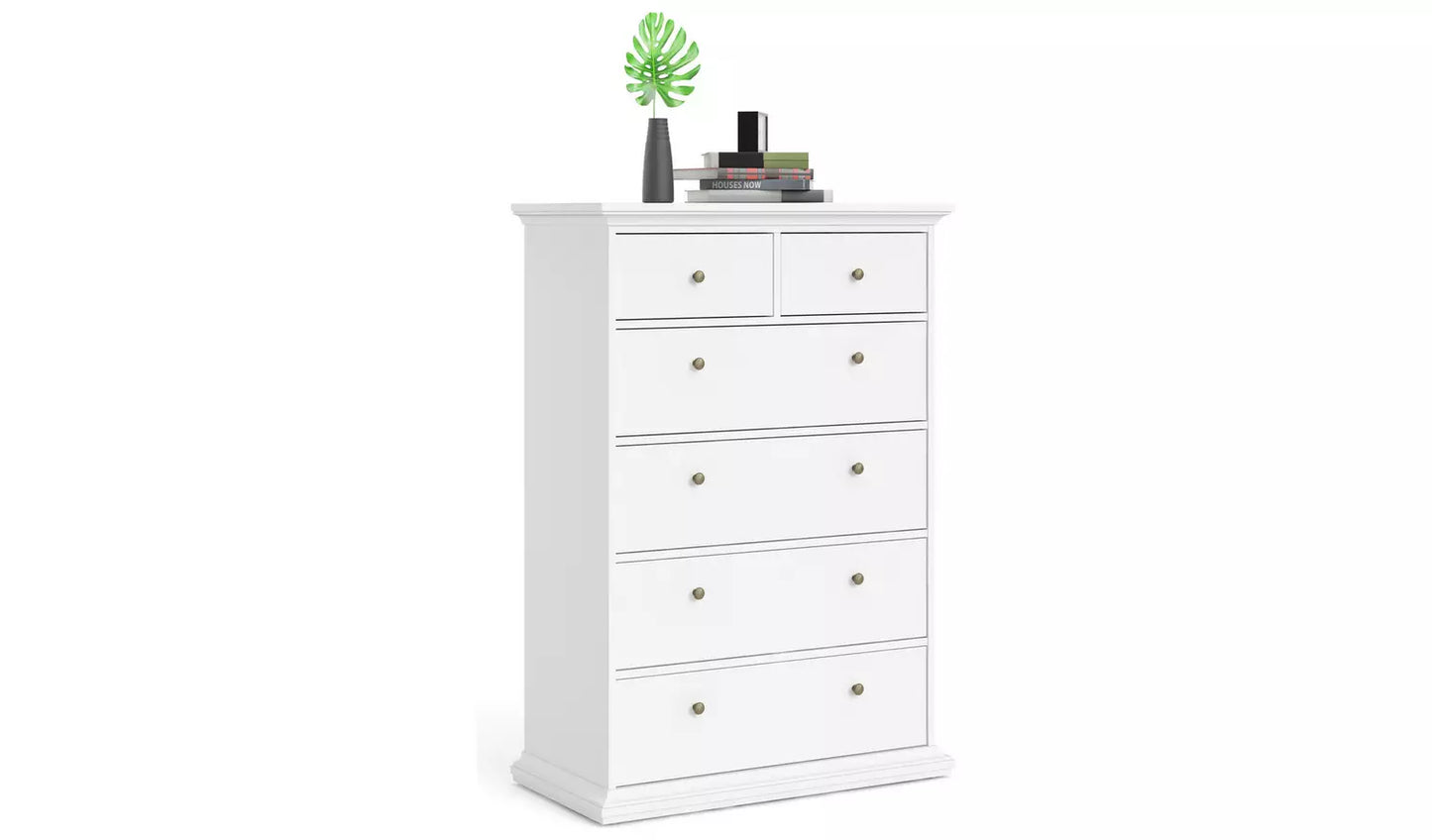 Assembled Tvilum Paris 6 Drawer Chest - White