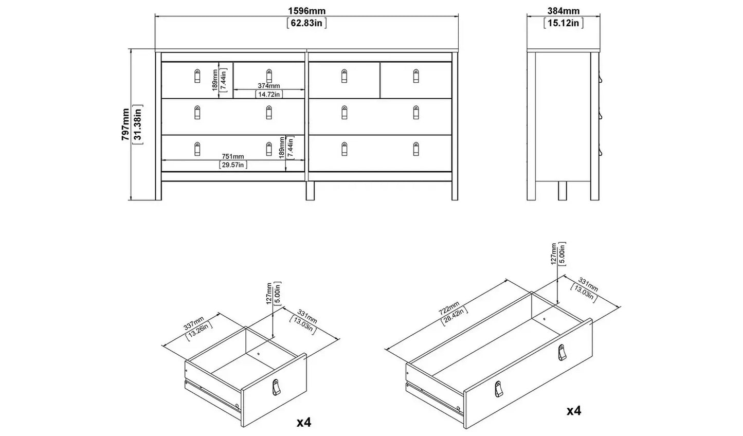 Assembled Tvilum Madrid 8 Drawer Chest - White (damage)