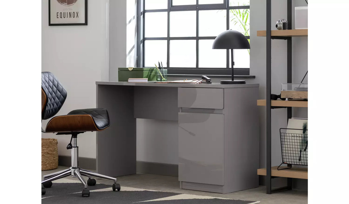 Assembled Jenson 1 Door Office Desk - Grey Gloss