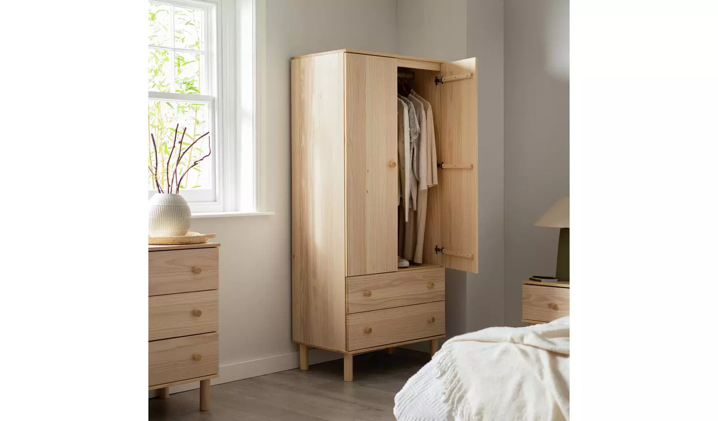 Habitat Akio 2 Door 2 Drawer Wardrobe - Pine