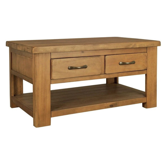 Assembled Arizona 2 Drawer 1 Shelf Solid Pine Coffee Table