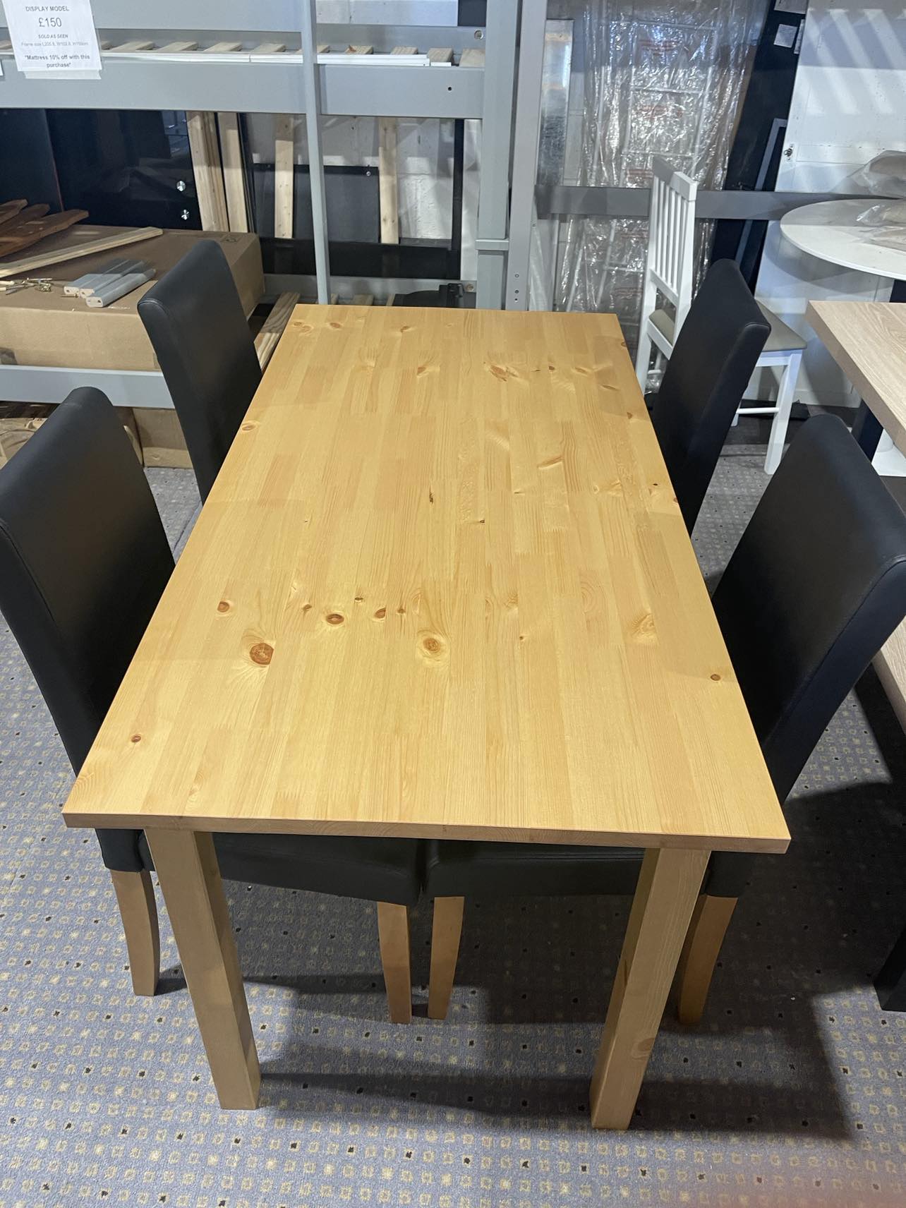 Assembled Solid Wood Dining Table & 4 Black Chairs