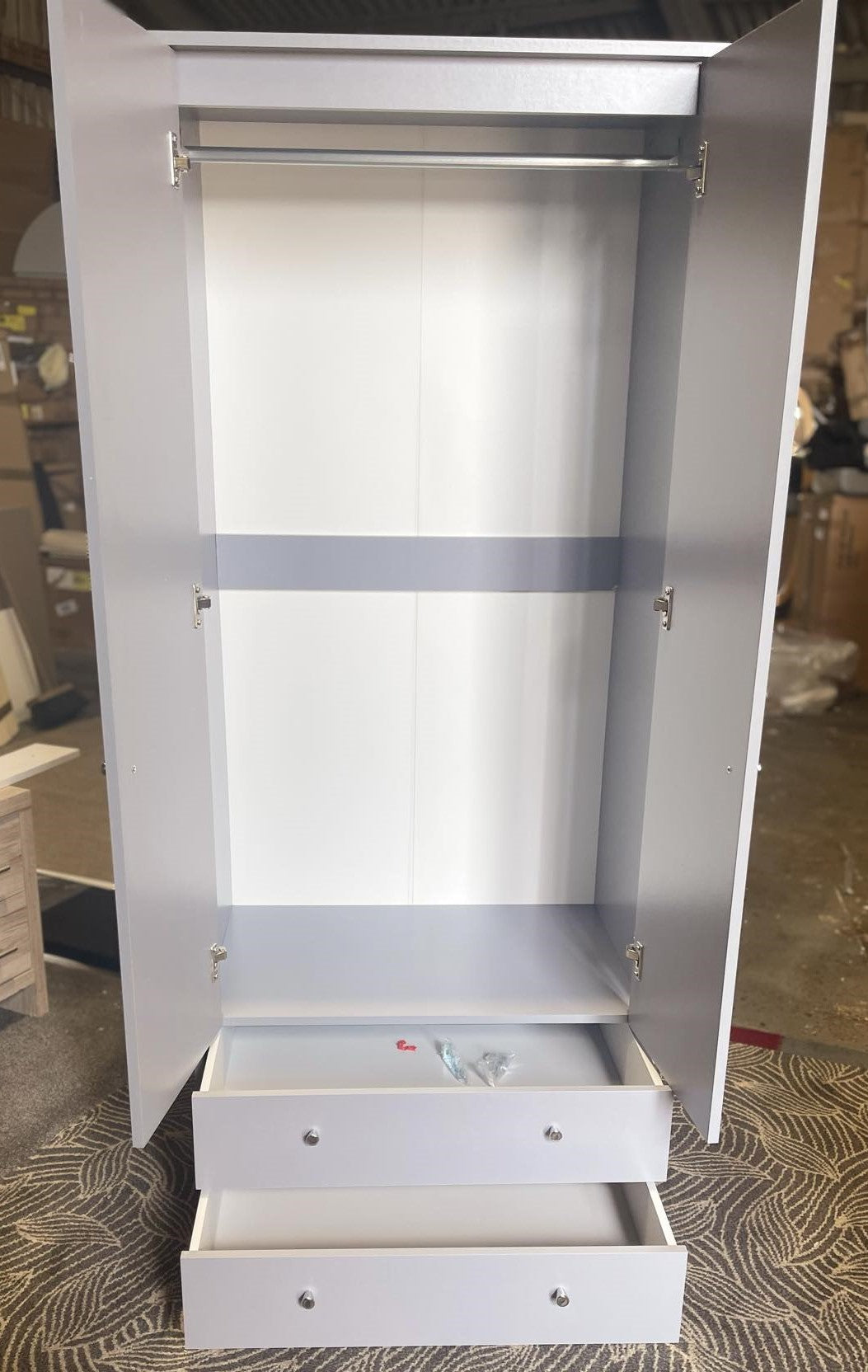 Assembled Malibu 2 Door 2 Drawer Wardrobe - Grey