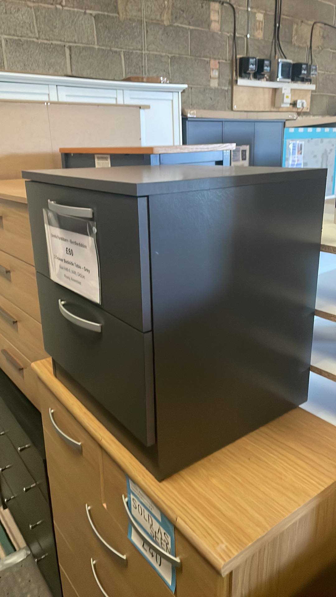 Assembled 2 Drawer Bedside Table - Grey