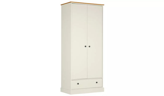 Assembled Kensington 2 Door 1 Drawer Wardrobe - Oak Effect & Ivory
