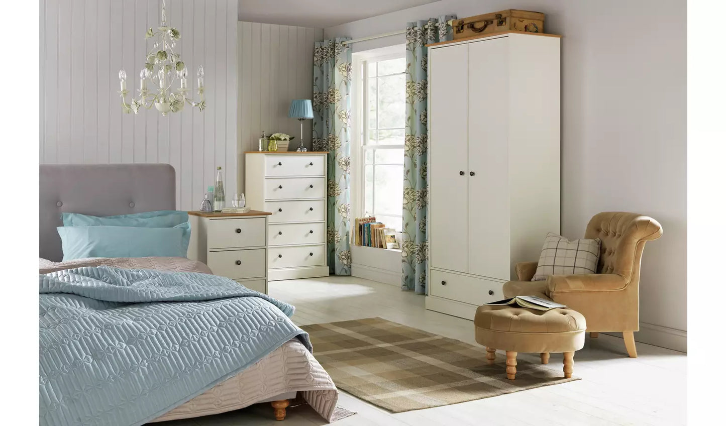 Assembled Kensington 2 Door 1 Drawer Wardrobe - Oak Effect & Ivory