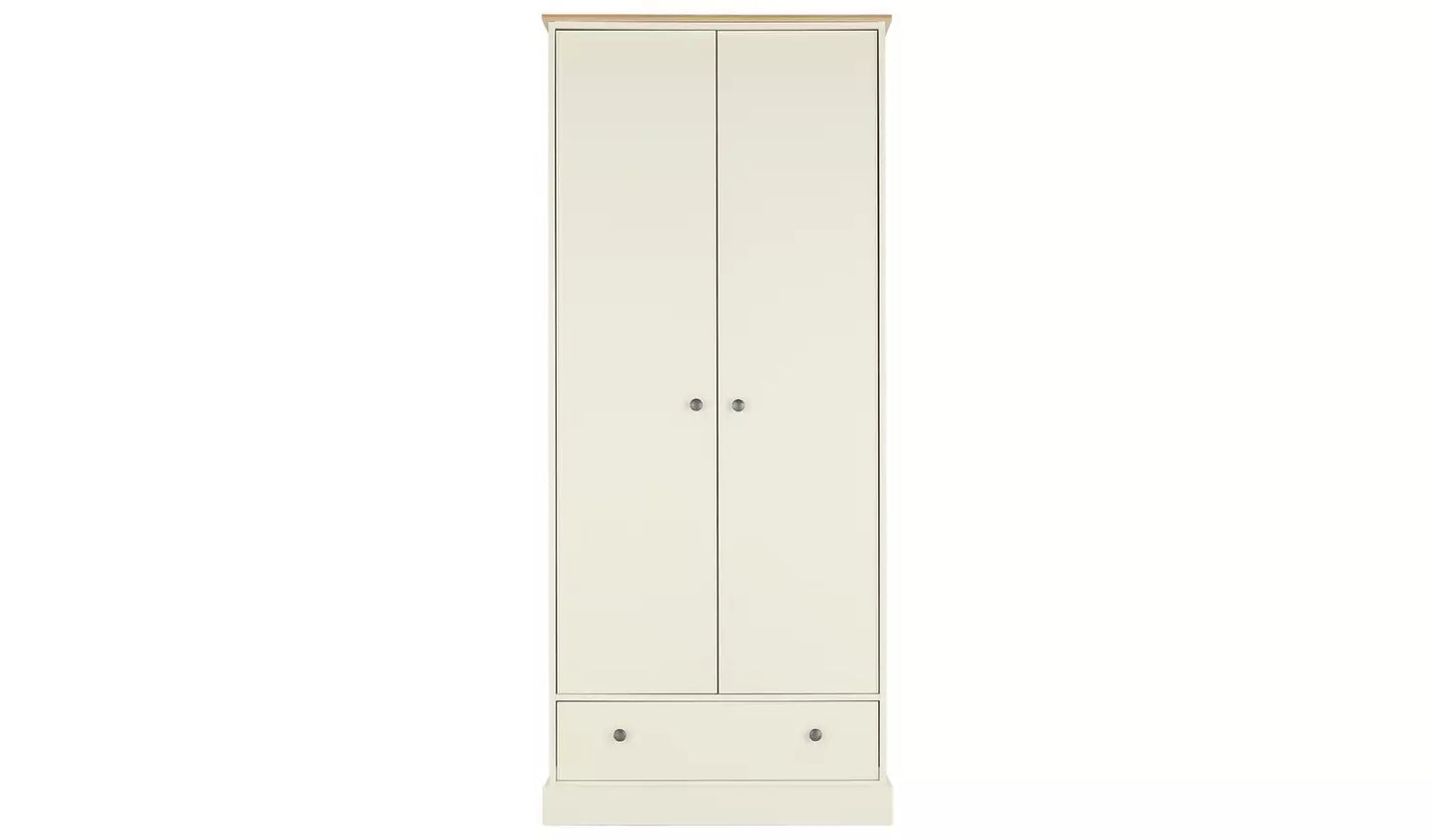 Assembled Kensington 2 Door 1 Drawer Wardrobe - Oak Effect & Ivory