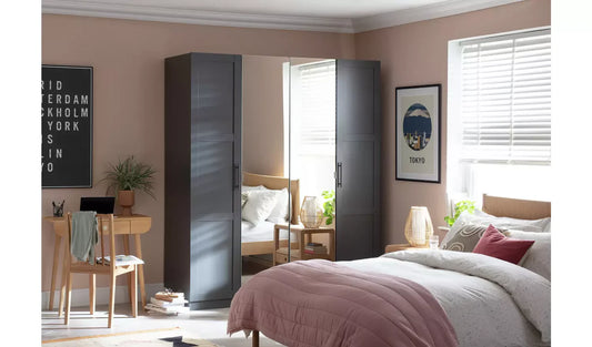 Assembled Habitat Munich Panelled 4 Door Wardrobe - Anthracite
