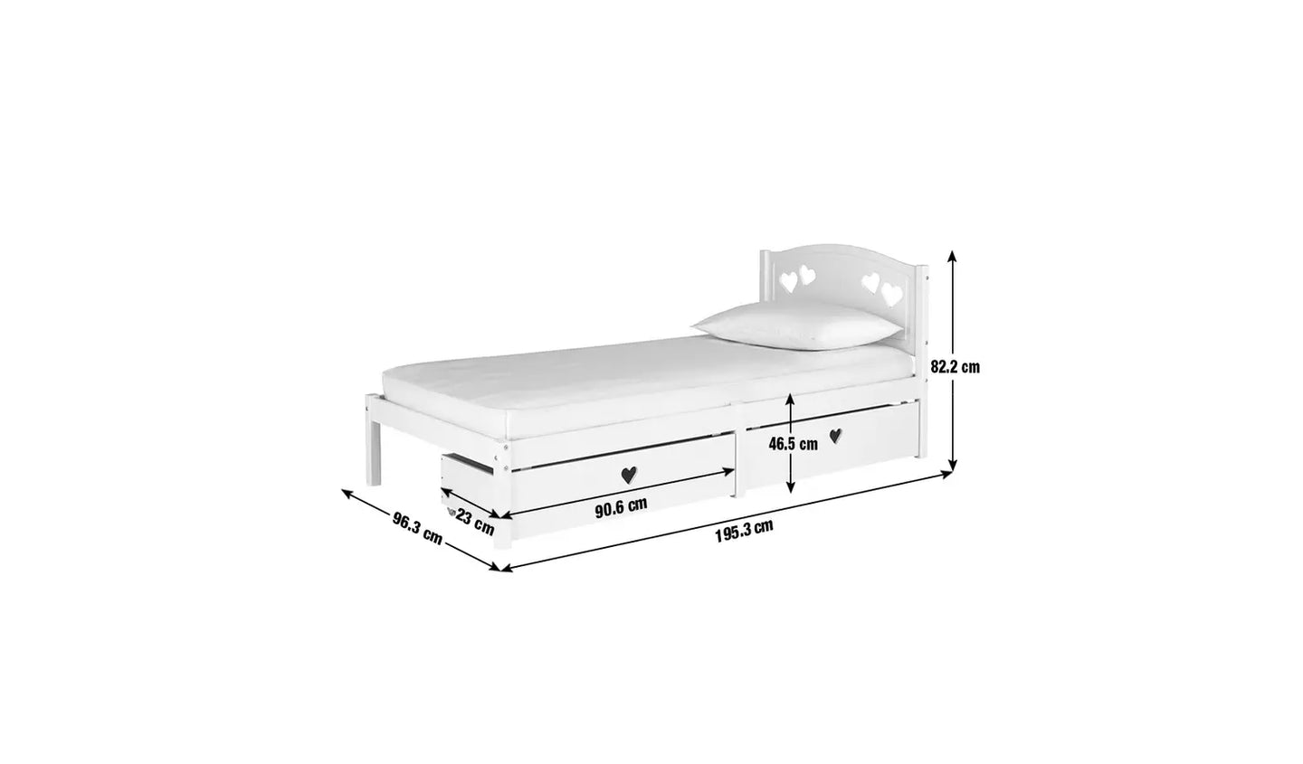 Mia Single Bed Frame with 2 Drawers - White