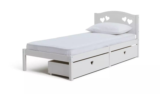 Mia Single Bed Frame with 2 Drawers - White