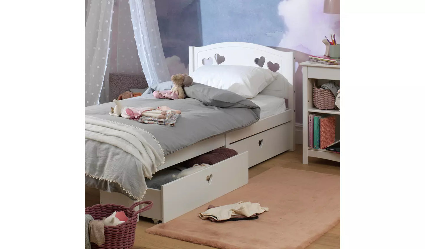 Mia Single Bed Frame with 2 Drawers - White