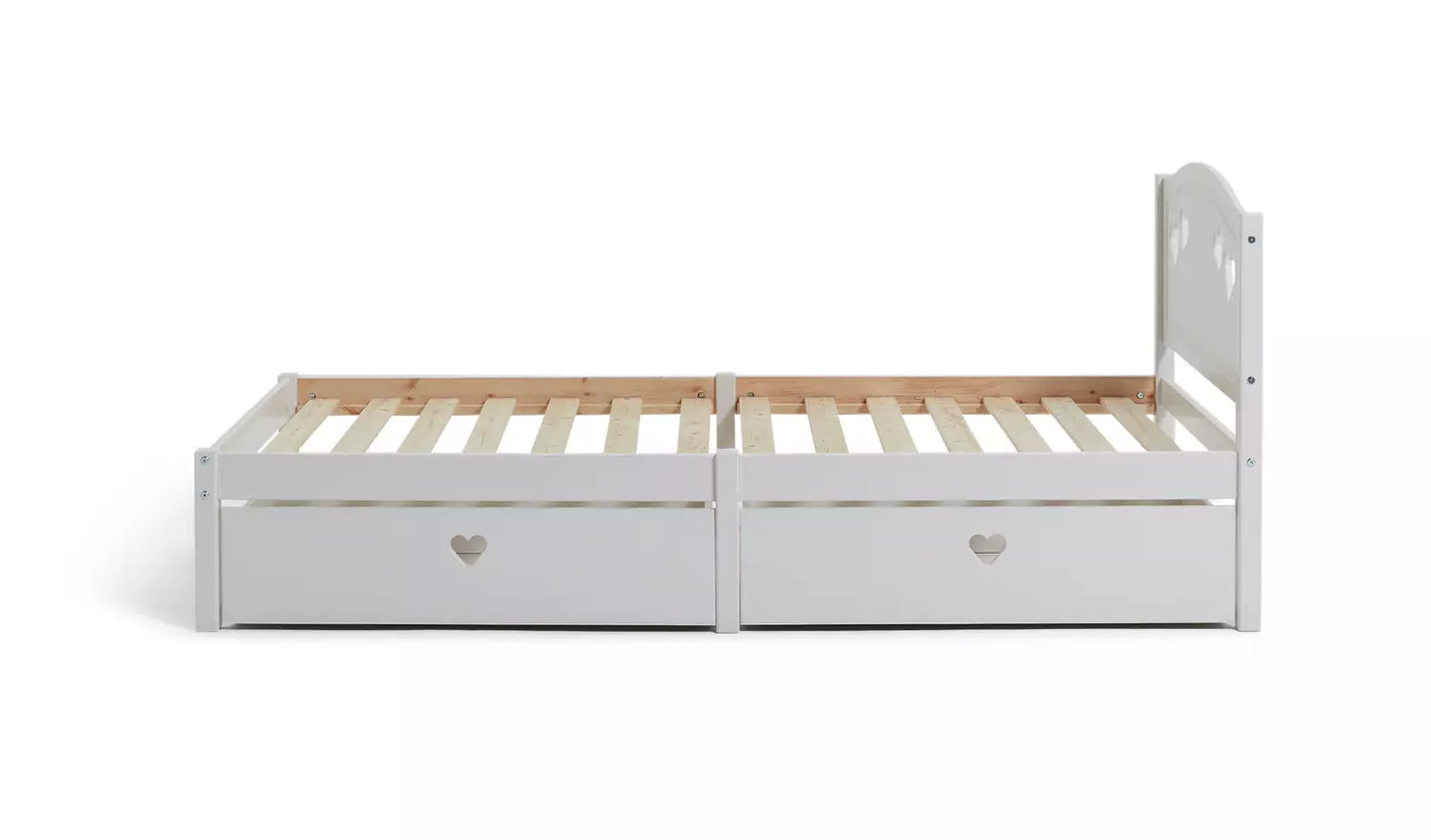 Mia Single Bed Frame with 2 Drawers - White