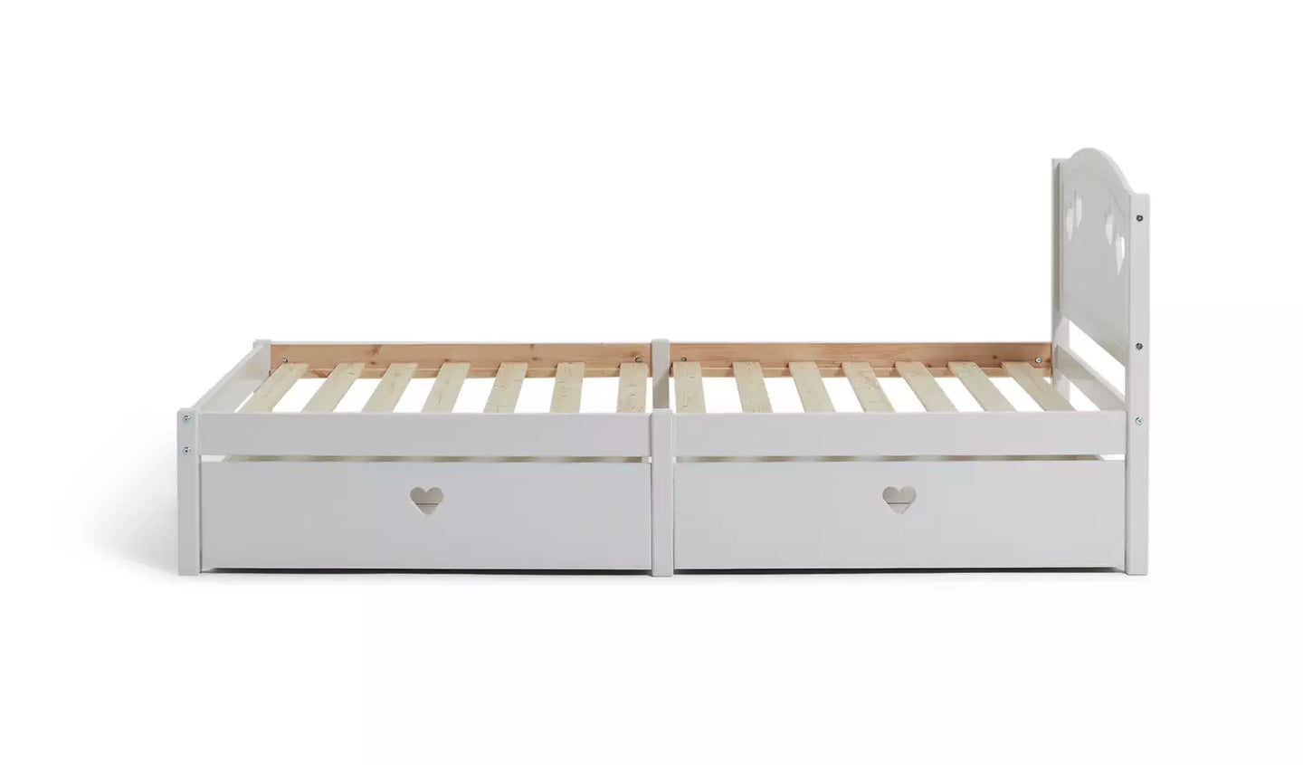Mia Single Bed Frame with 2 Drawers - White