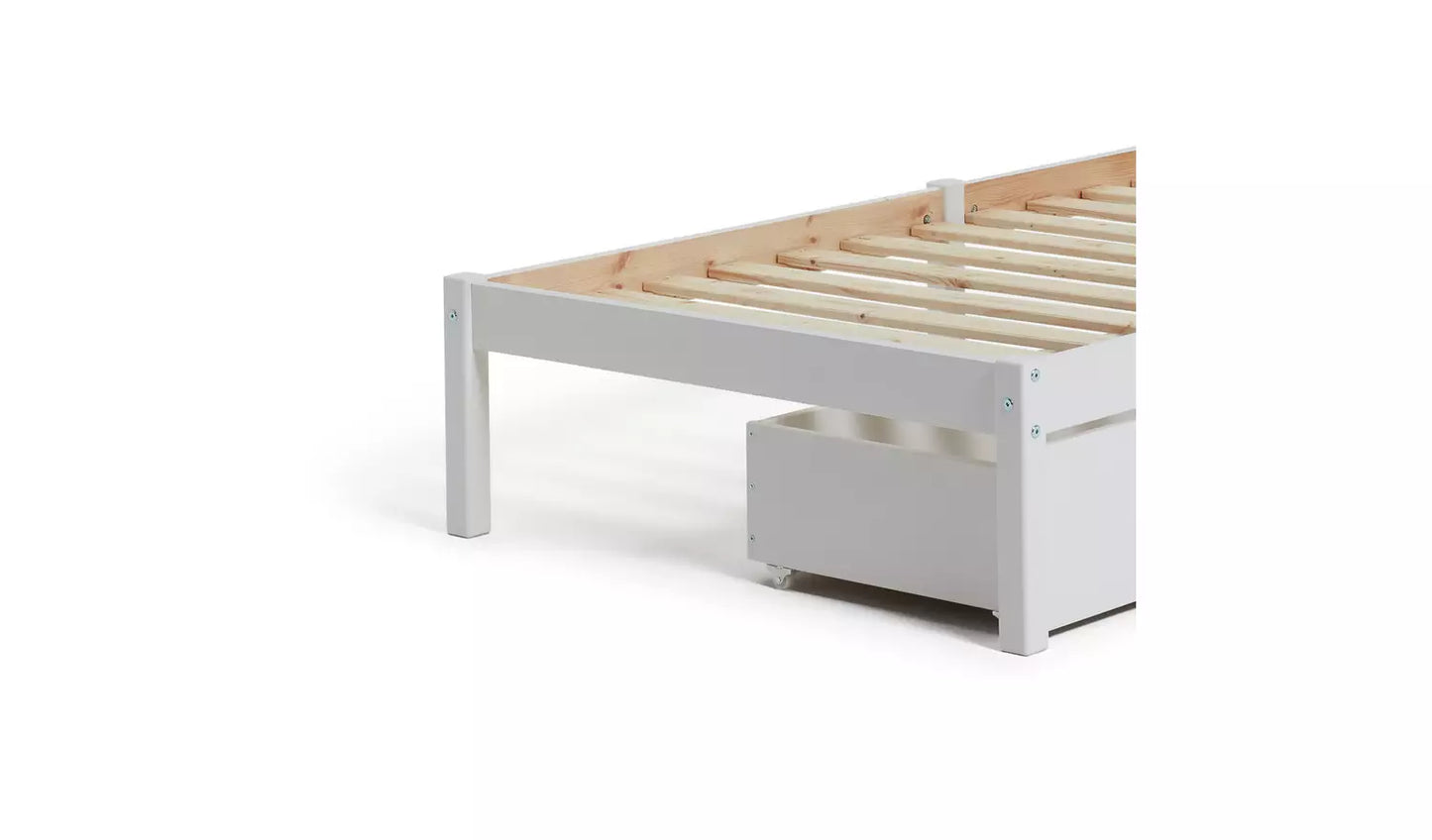 Mia Single Bed Frame with 2 Drawers - White
