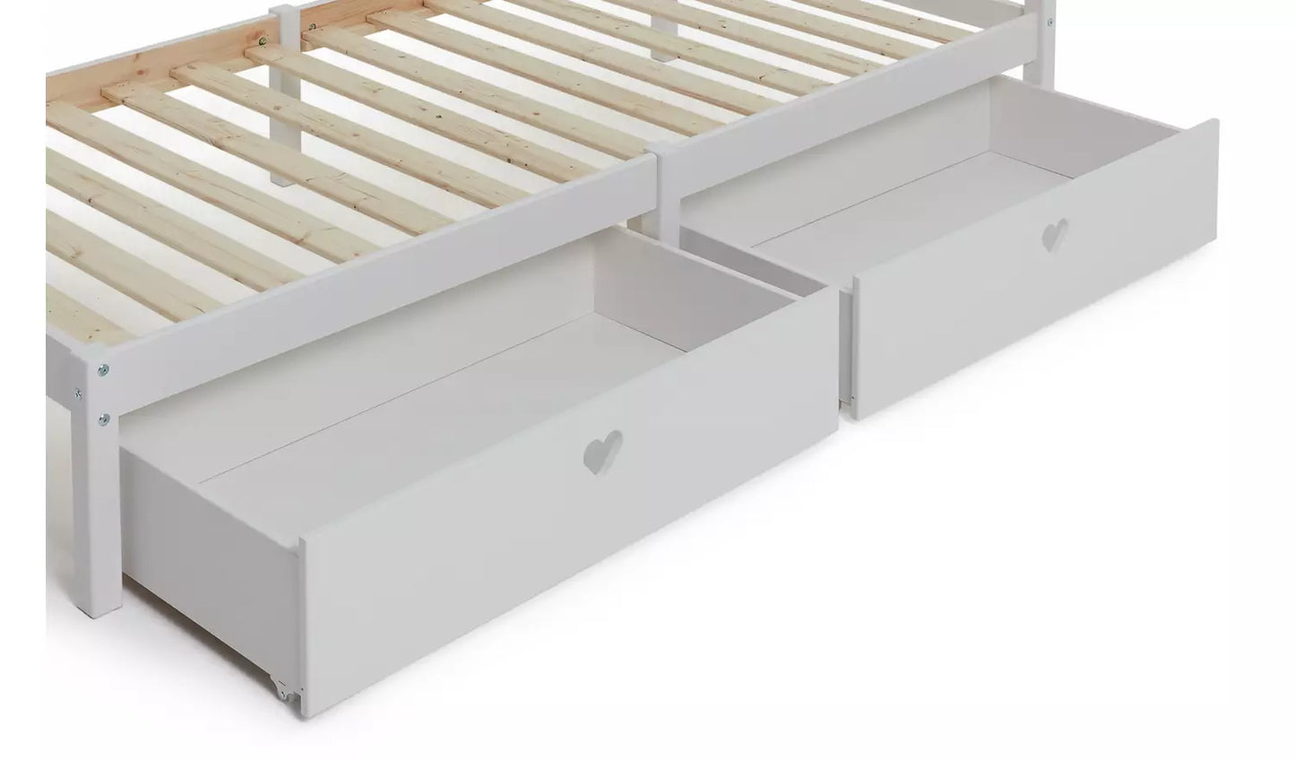 Mia Single Bed Frame with 2 Drawers - White
