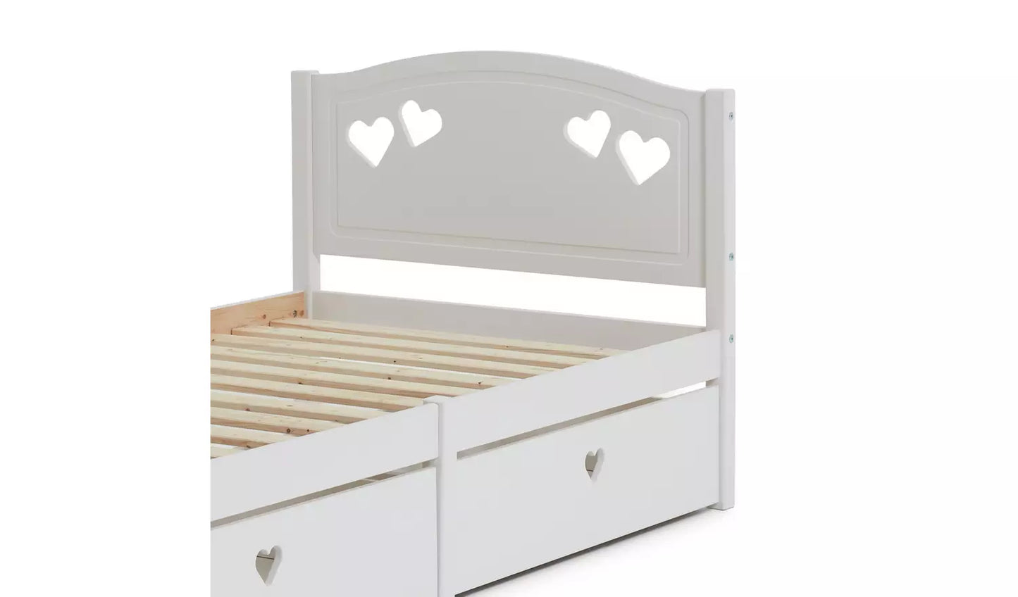Mia Single Bed Frame with 2 Drawers - White
