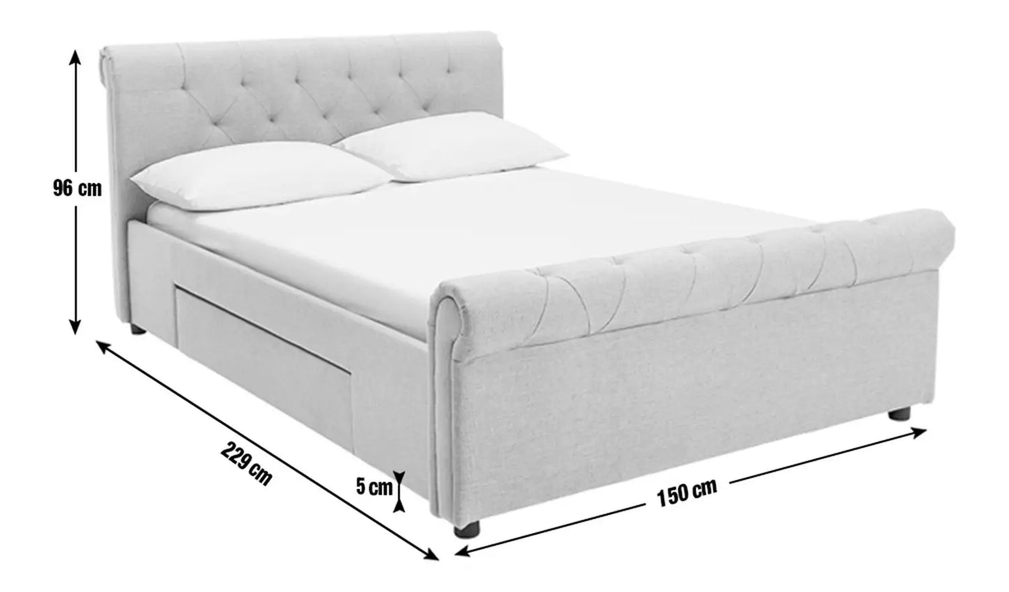 Assembled Newbury Double 2 Drawer Fabric Bed Frame - Grey