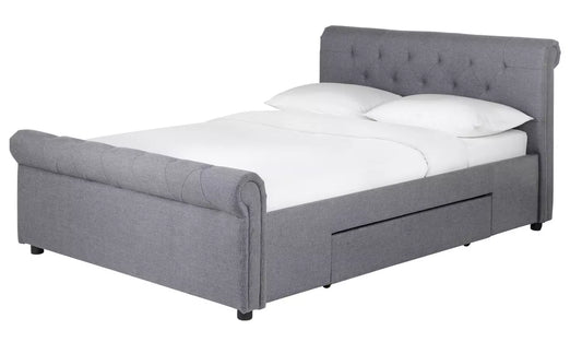 Assembled Newbury Double 2 Drawer Fabric Bed Frame - Grey
