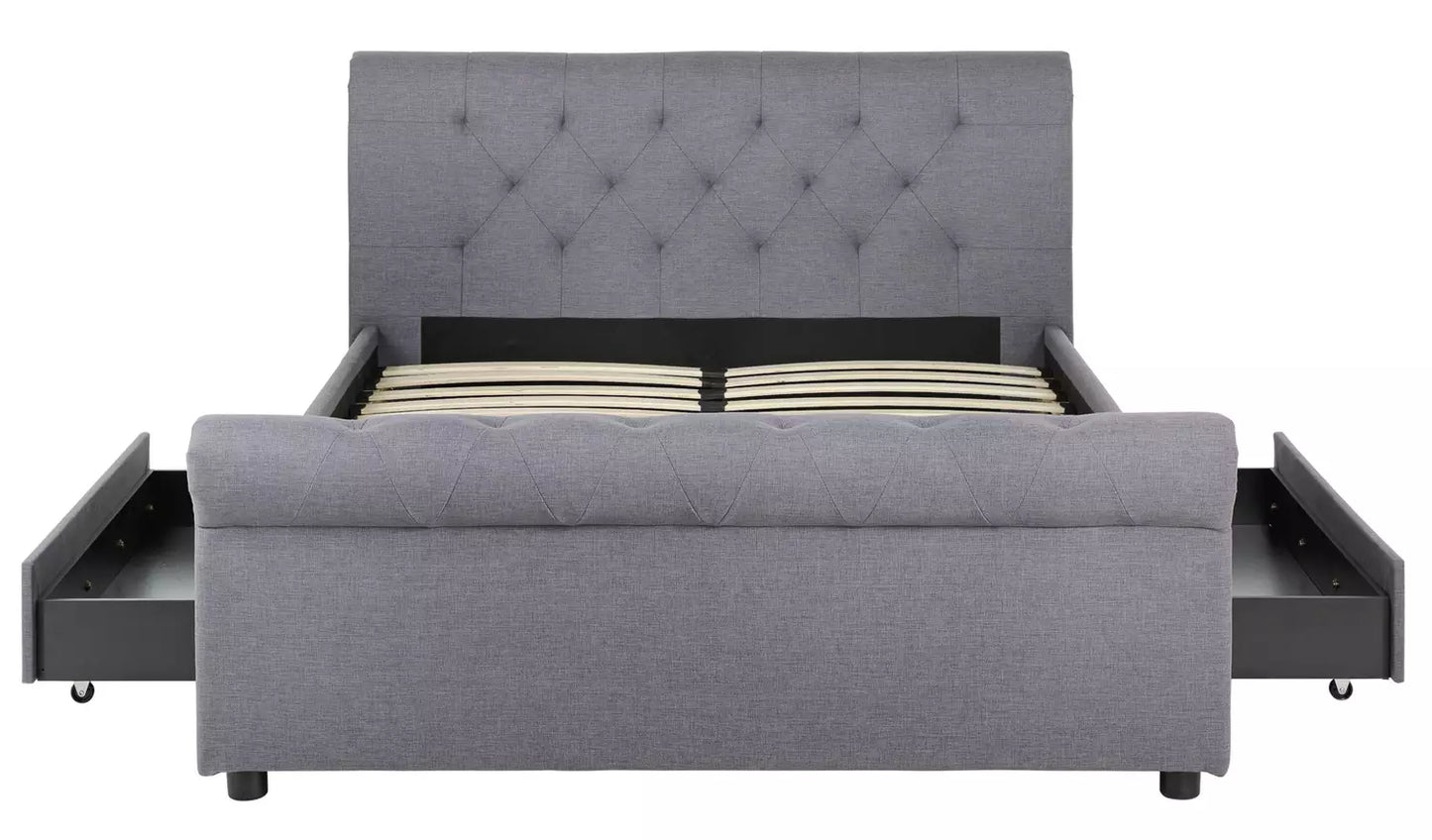 Assembled Newbury Double 2 Drawer Fabric Bed Frame - Grey