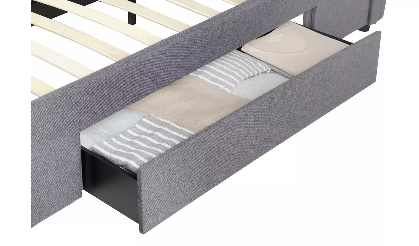 Assembled Newbury Double 2 Drawer Fabric Bed Frame - Grey